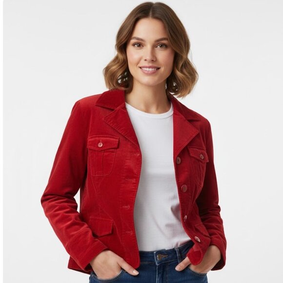 TRIBAL Red Corduroy Women's Blazer Jacket Size 12 - Picture 1 of 13